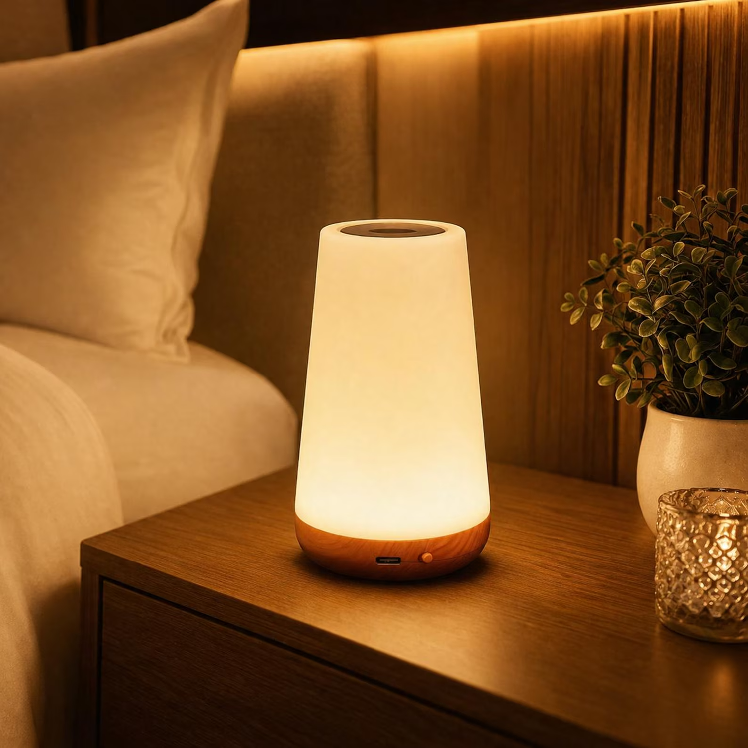 Touch Activated RGB Ambient Light, Rechargeable Dimmable Bedside Lamp With Remote Control & Multi Color Lighting Modes