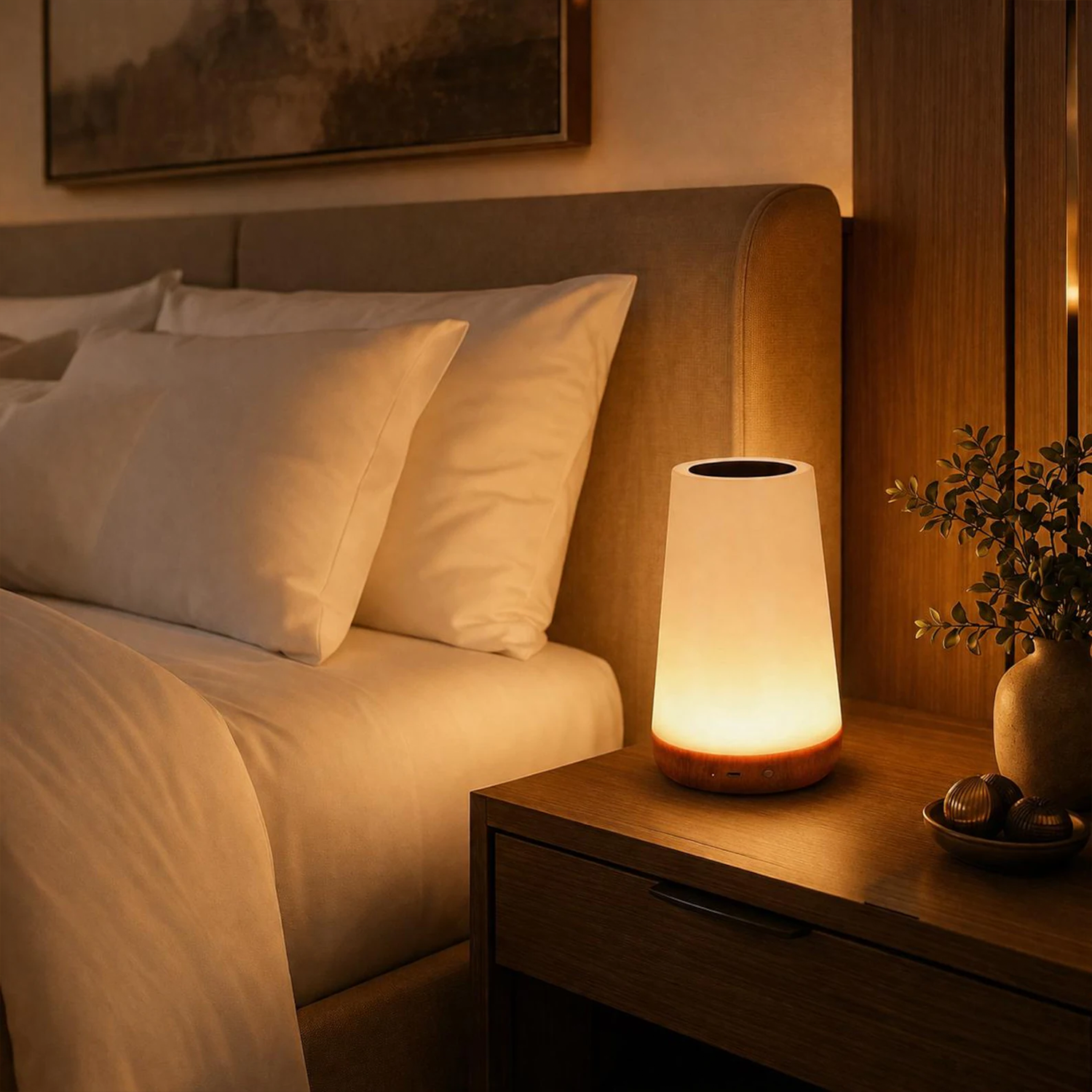 Touch Activated RGB Ambient Light, Rechargeable Dimmable Bedside Lamp With Remote Control & Multi Color Lighting Modes