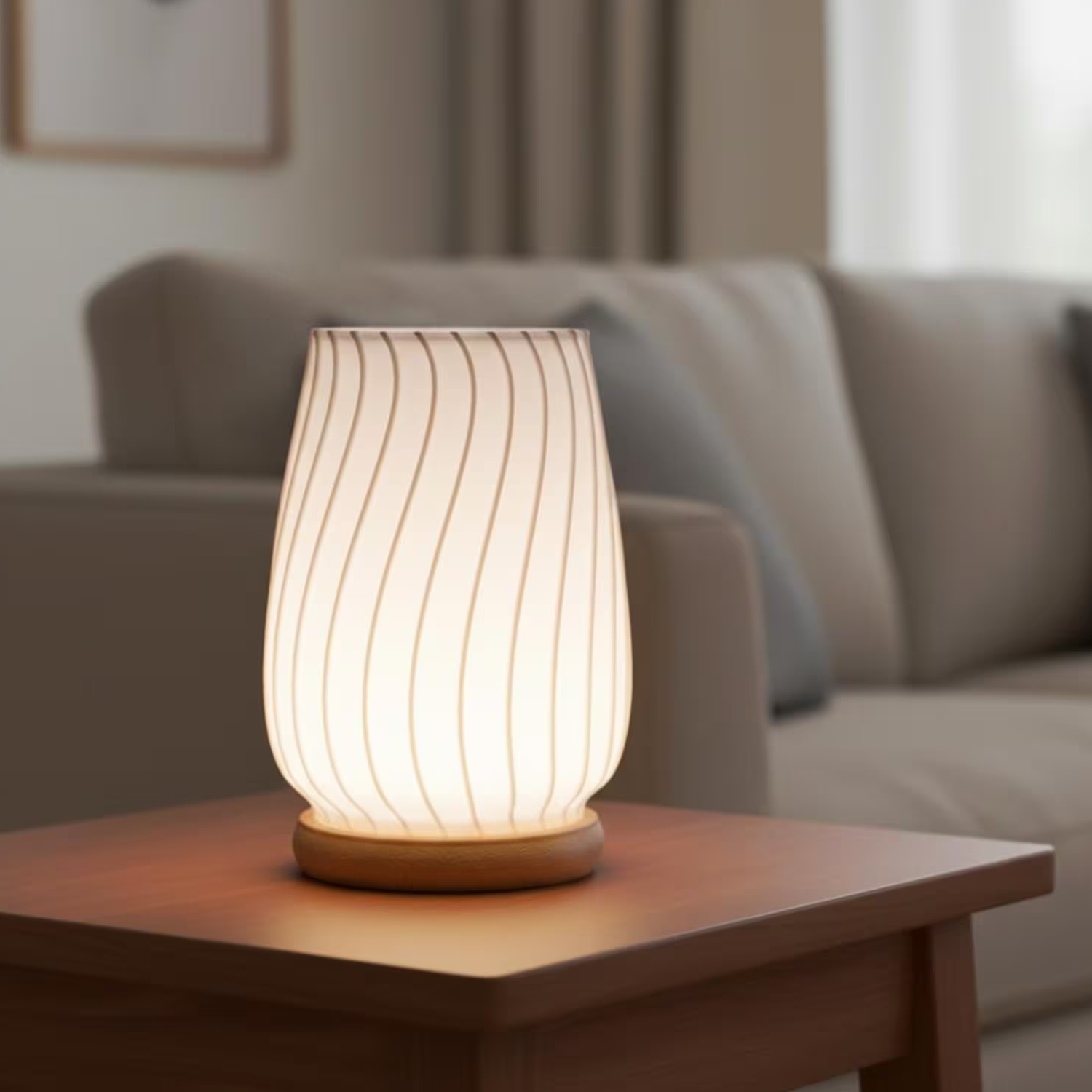 Curved Line Shade Accent Table Lamp, Warm Ambient Bedside Lighting For Relaxed Living Space Decoration