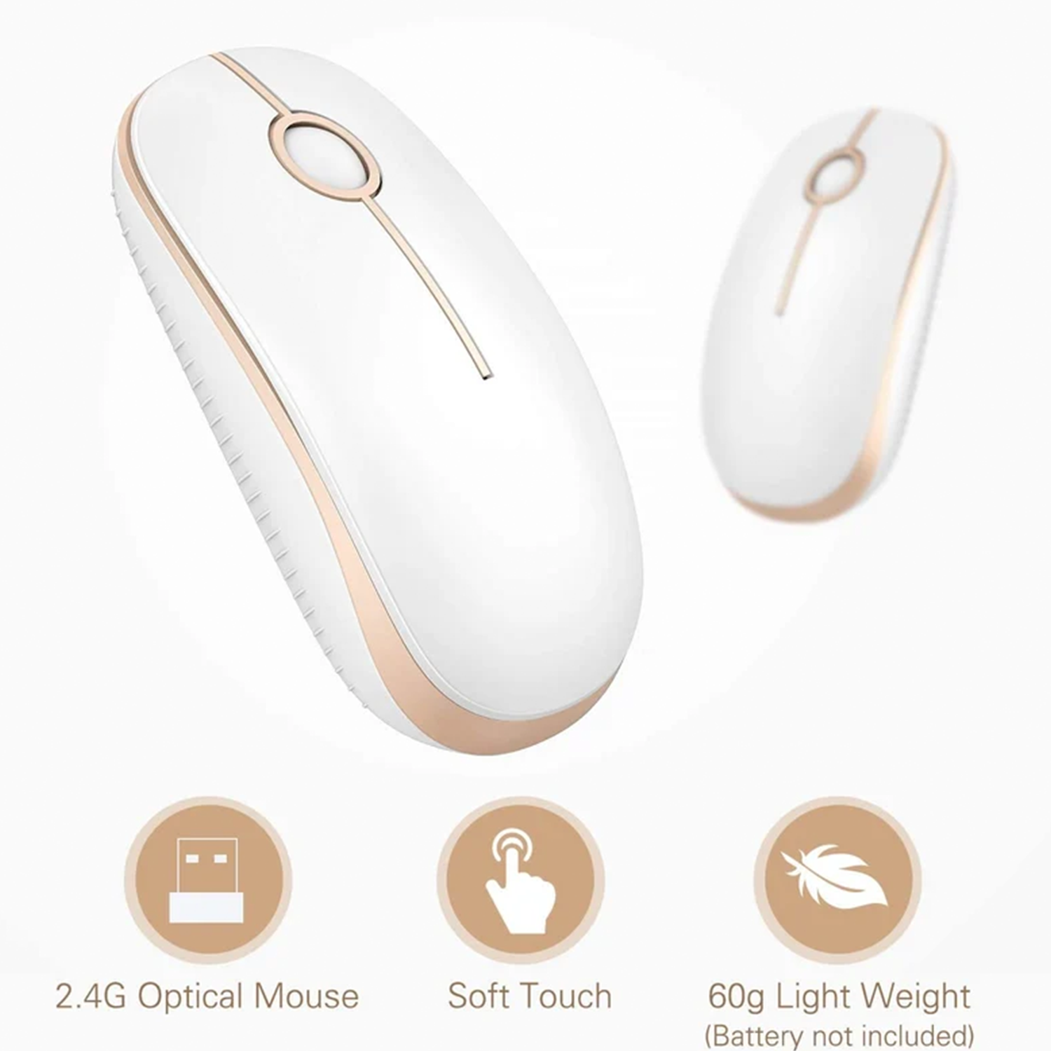 Slim 2.4Ghz Wireless Optical Mouse, Lightweight Quiet Click Cursor With Storable Receiver For Laptops And Desktops