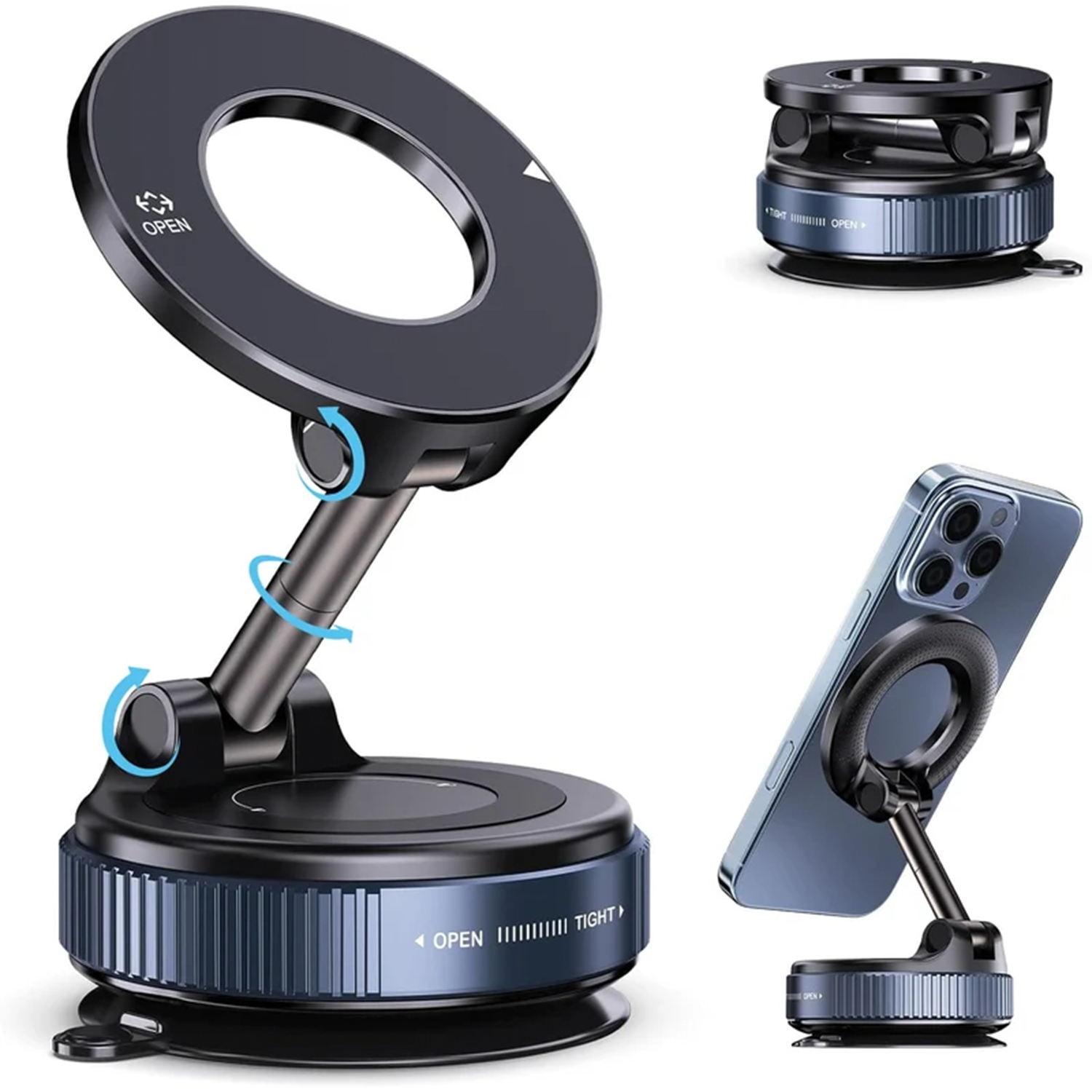 Twist-Lock Vacuum Suction Magnetic Smartphone Mount, Multi-Angle Adjustable In-Vehicle And Desktop Phone Stand