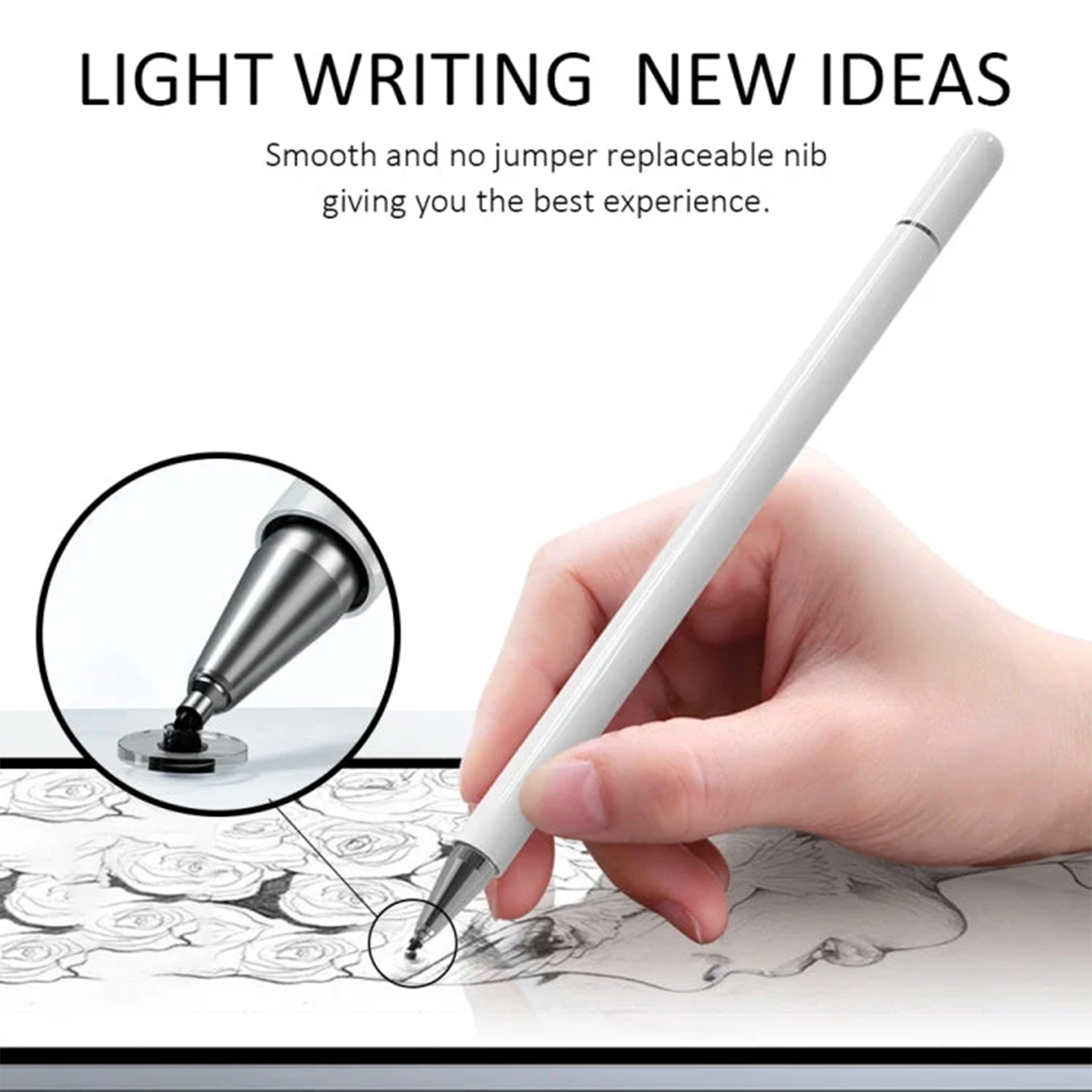 Universal Capacitive Touch Stylus With Interchangeable Disc Tips, Multi-Device Compatible Touchscreen Input Pen